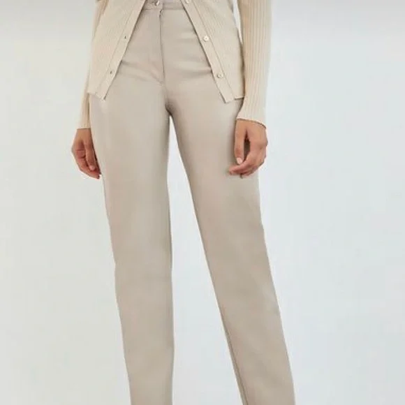 Wilfred MELINA PANT size 4 color light taupe straight leg high rise faux leather - Picture 4 of 6